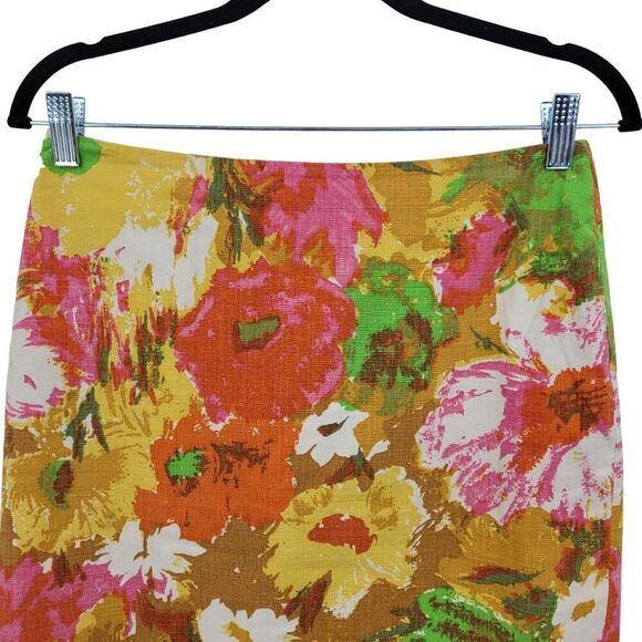 Talbots Skirt 2 Floral Garden Print 100% Cotton Pencil Mini Barkcloth Retro 60s - Picture 4 of 9